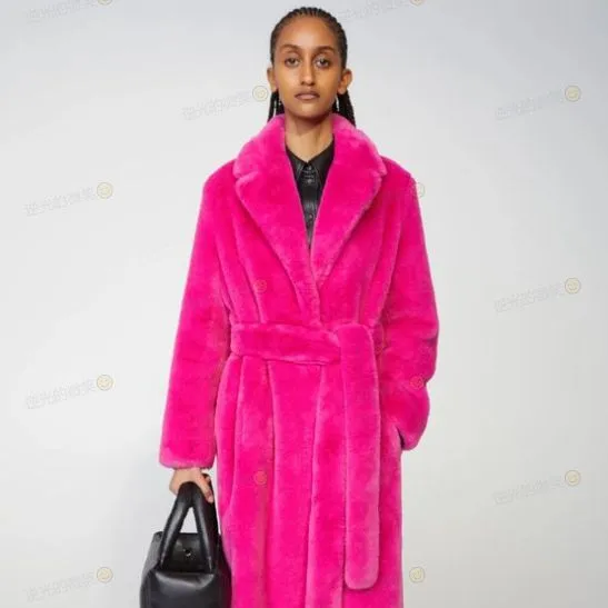 Long imitation rabbit fur coat