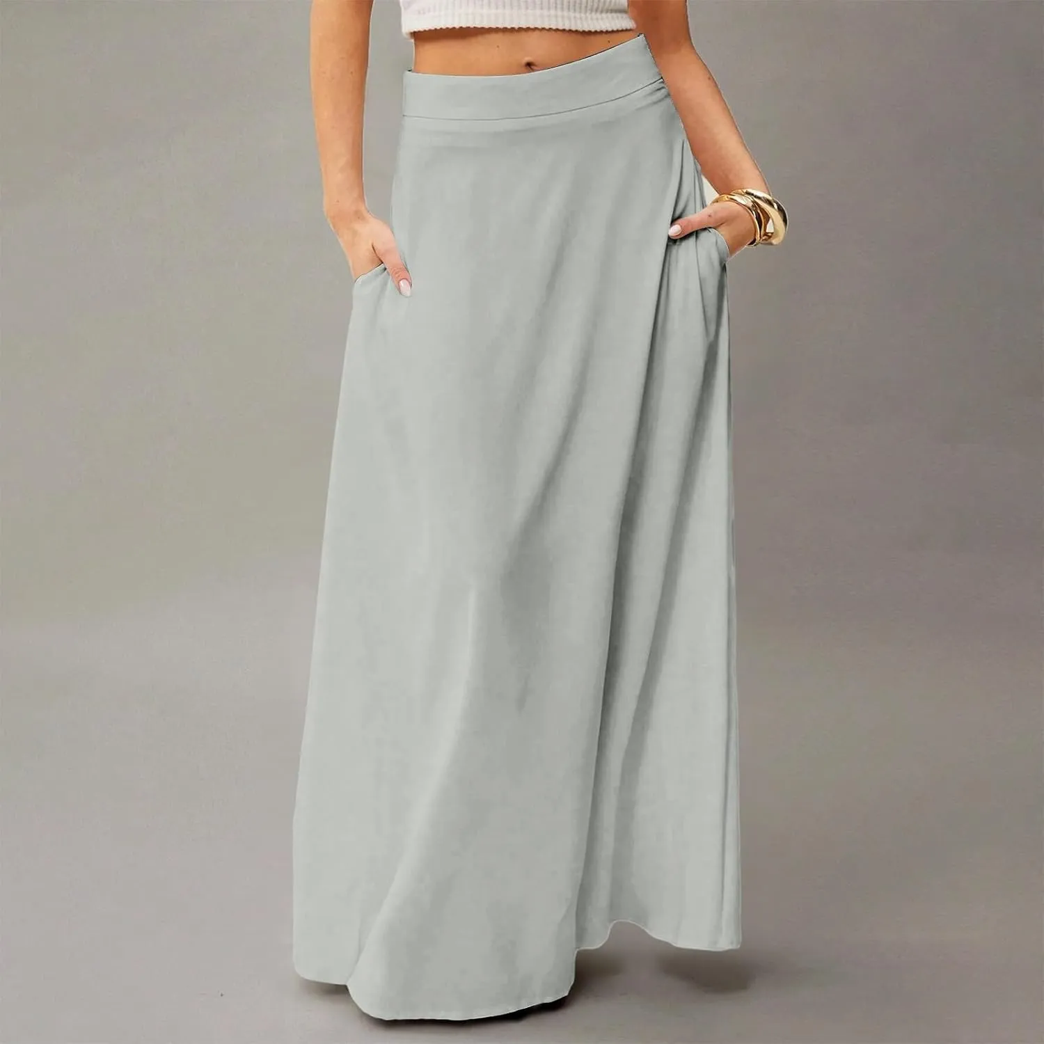 Long Skirts for Women Floral Boho High Waisted Maxi Skirts with Pockets Flowy Beach Vacation Casual A Line Skirt