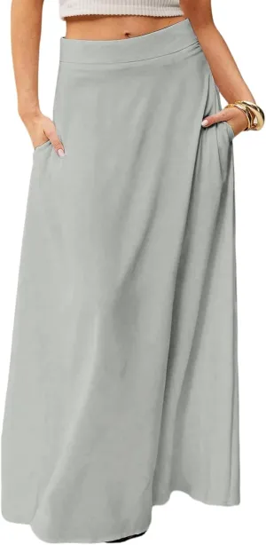 Long Skirts for Women Floral Boho High Waisted Maxi Skirts with Pockets Flowy Beach Vacation Casual A Line Skirt