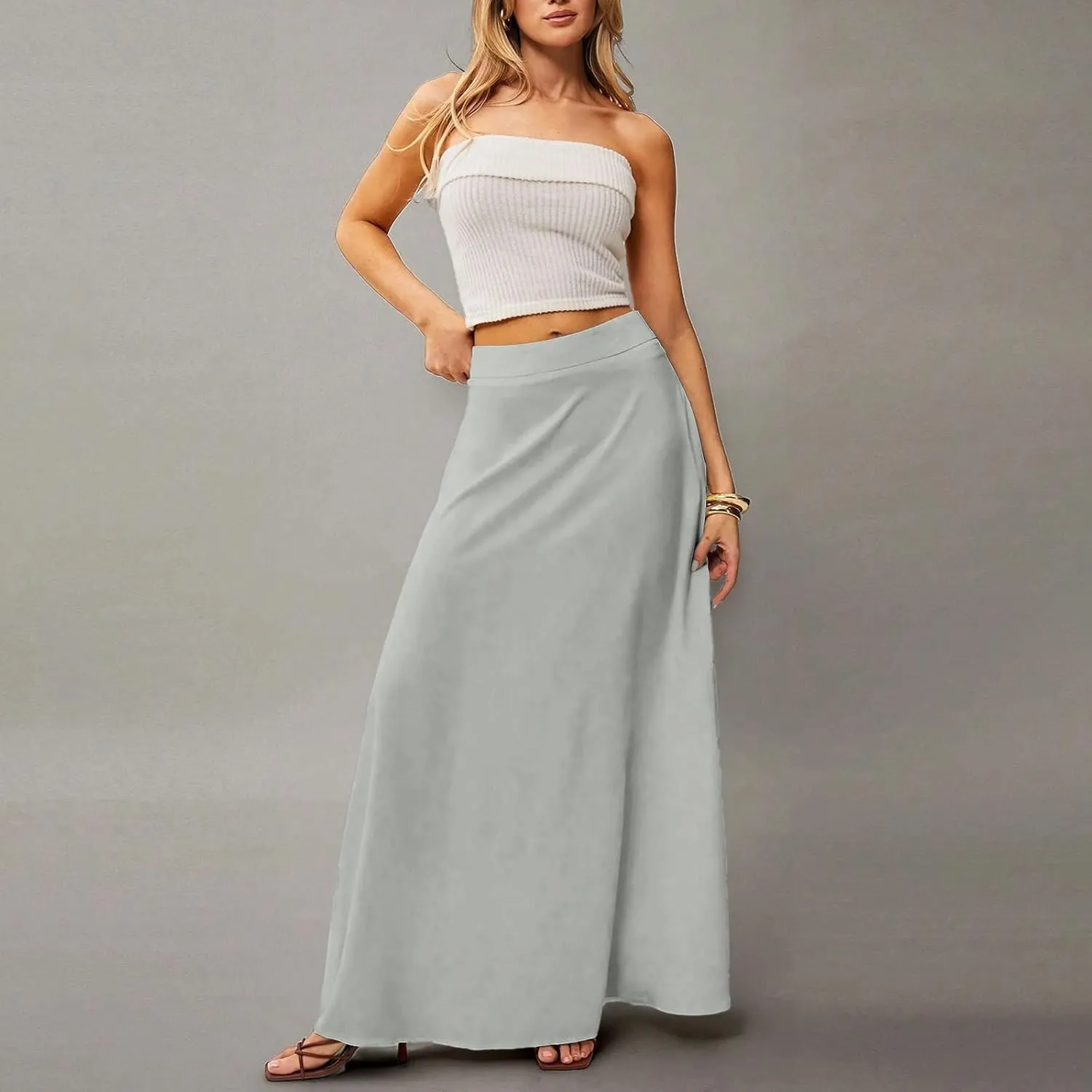 Long Skirts for Women Floral Boho High Waisted Maxi Skirts with Pockets Flowy Beach Vacation Casual A Line Skirt