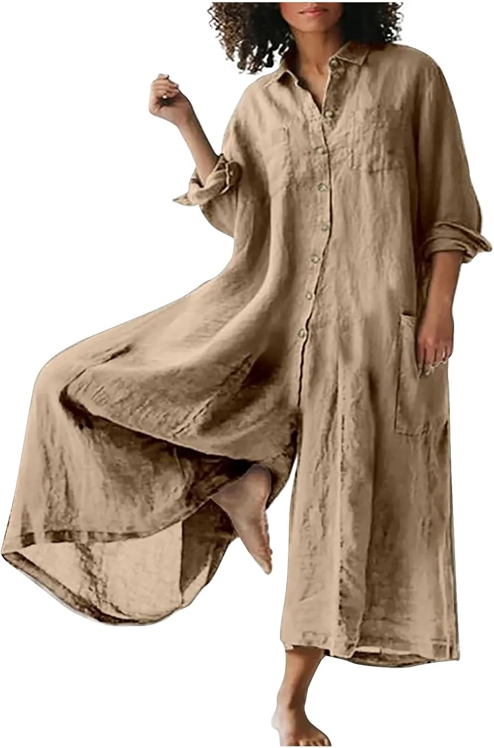 Loose Fit Pants for Women Fall Summer Linen Straight Leg Plain Long Leg Overalls Pants Rompers Women 2024 Fashion