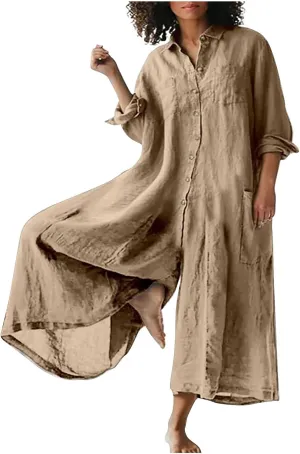 Loose Fit Pants for Women Fall Summer Linen Straight Leg Plain Long Leg Overalls Pants Rompers Women 2024 Fashion