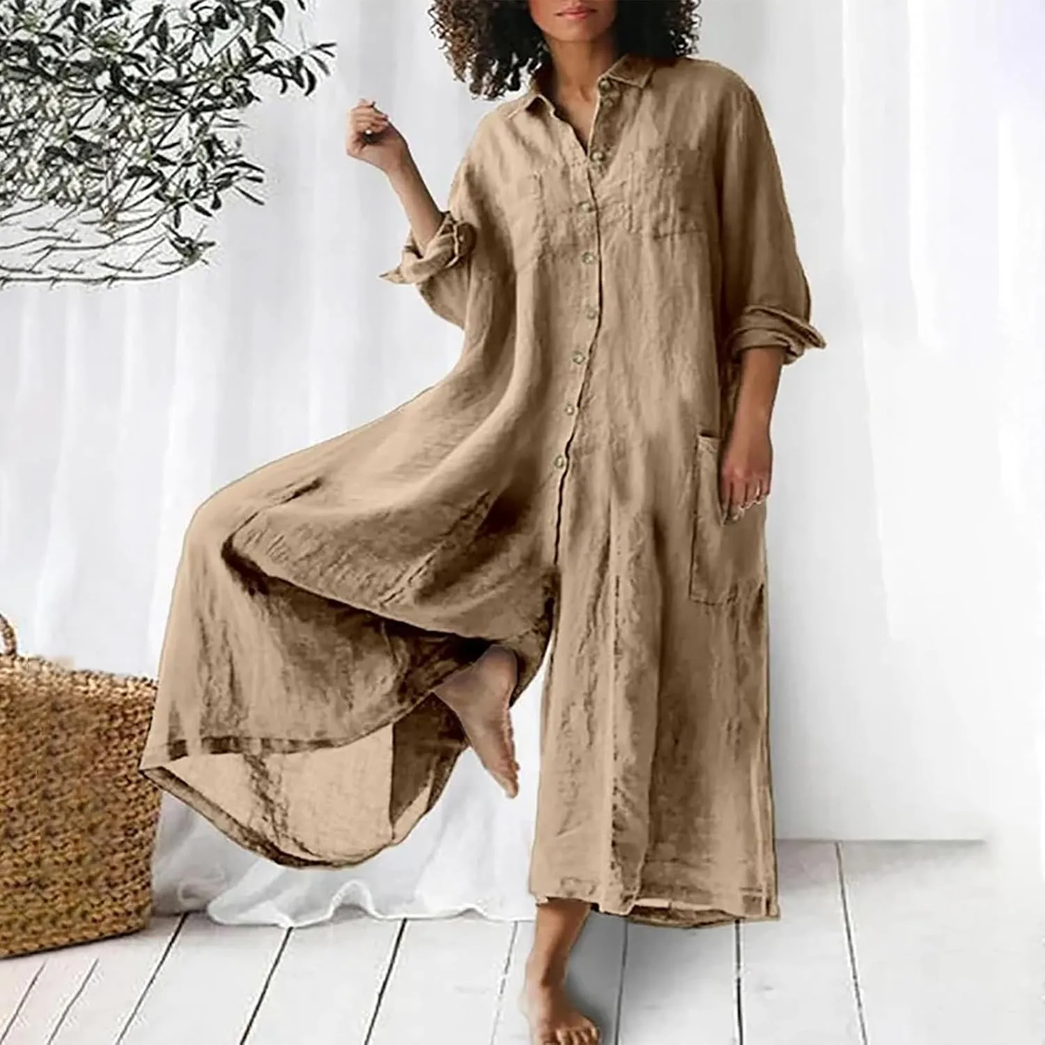 Loose Fit Pants for Women Fall Summer Linen Straight Leg Plain Long Leg Overalls Pants Rompers Women 2024 Fashion