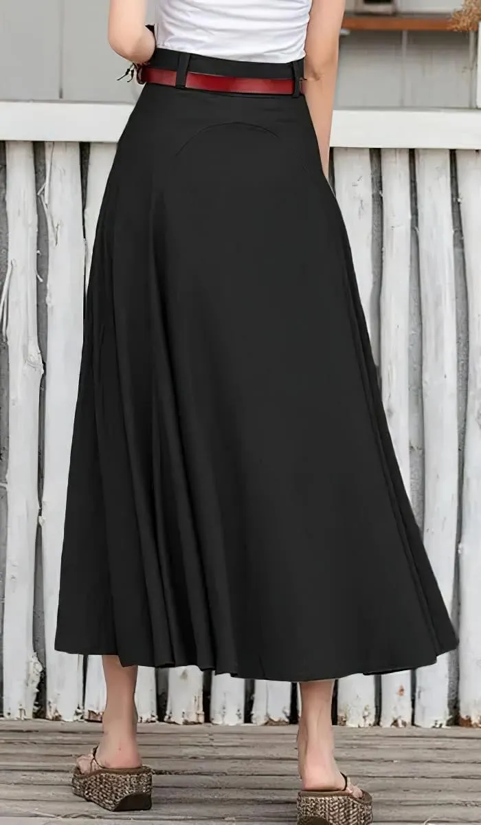 loveimgs Women's Casual High Waist Pleated A Line Long Skirt Flowy Swing Midi Skirt with Side Zipper