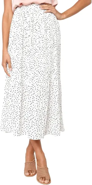 loveimgs Women's Polka Dot Elastic High Waisted Pleated Ruffle Long Skirt Party Flowy A Line Midi Skirt