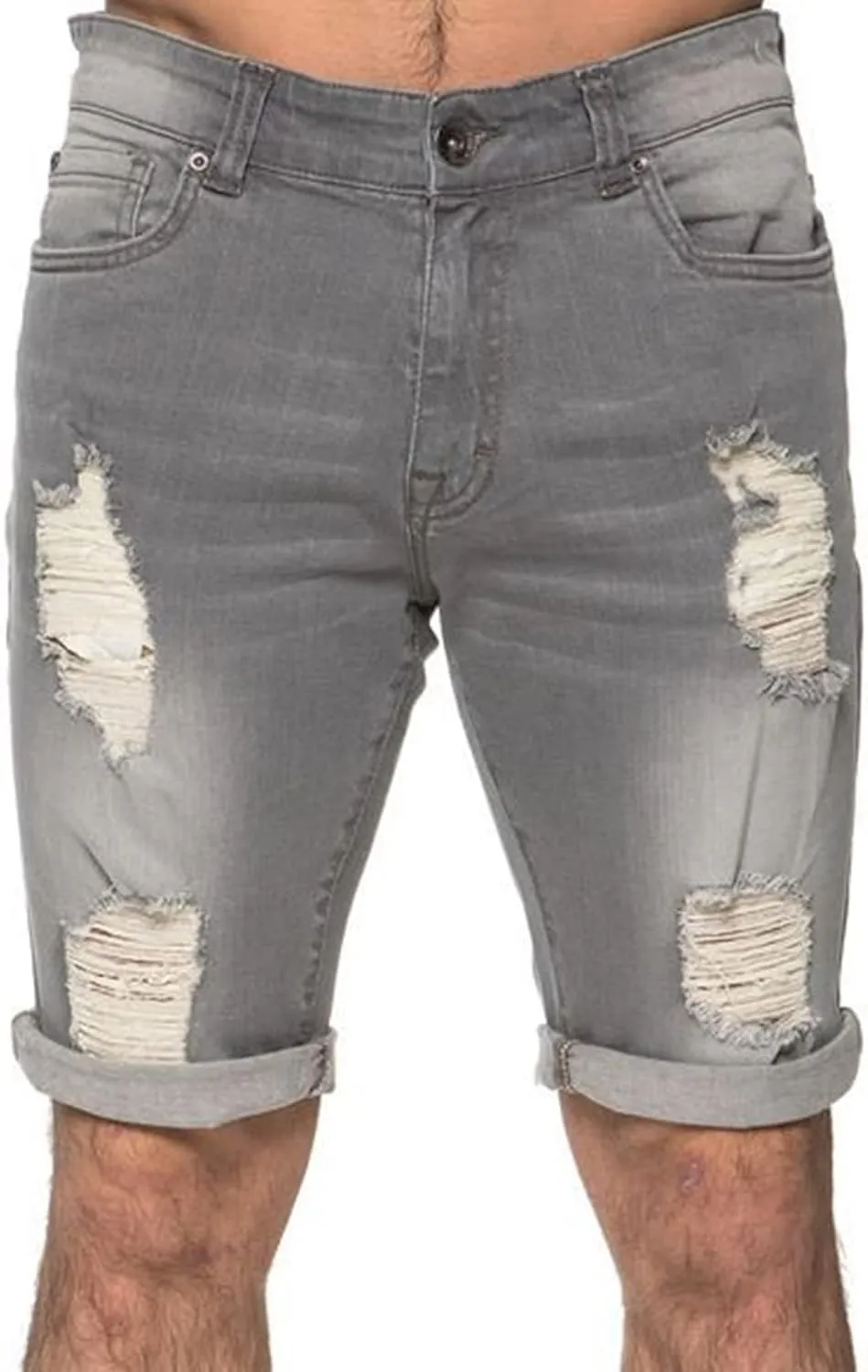 Maiyifu-GJ Men's Slim Fit Ripped Jeans Short Distressed Washed Straight Denim Short-Pant Fashion Stretch Jean Shorts