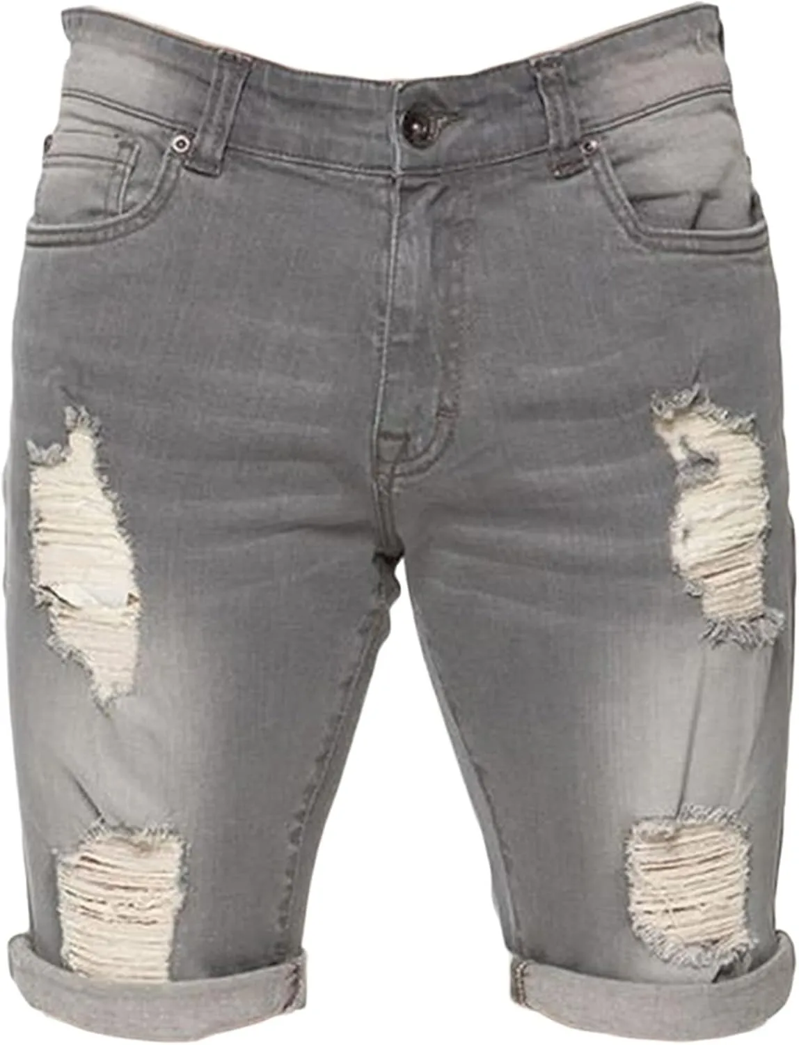 Maiyifu-GJ Men's Slim Fit Ripped Jeans Short Distressed Washed Straight Denim Short-Pant Fashion Stretch Jean Shorts