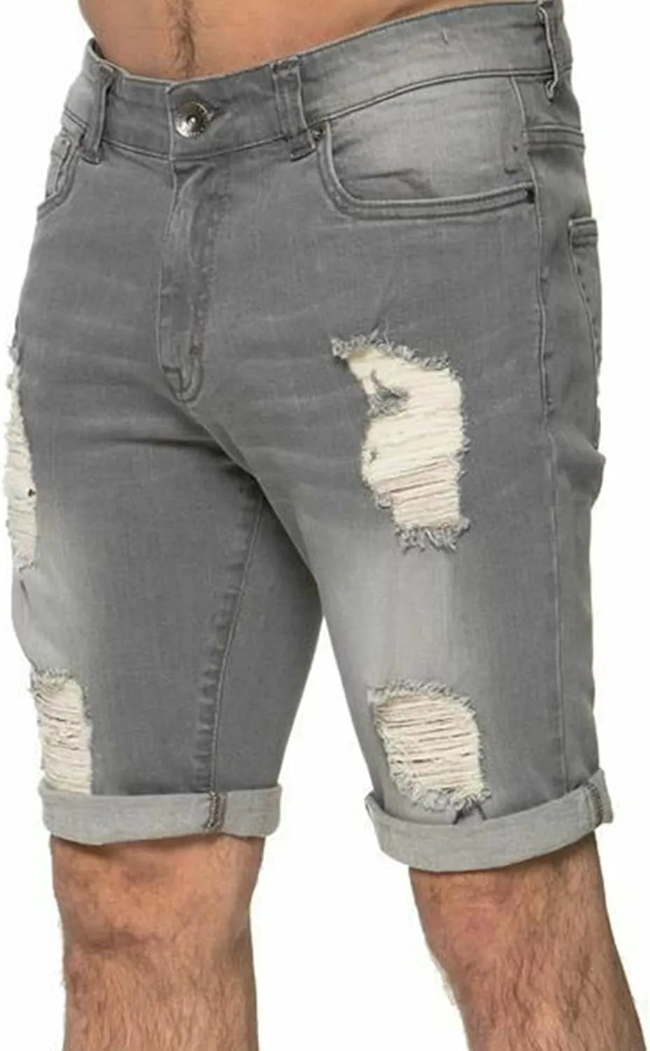 Maiyifu-GJ Men's Slim Fit Ripped Jeans Short Distressed Washed Straight Denim Short-Pant Fashion Stretch Jean Shorts
