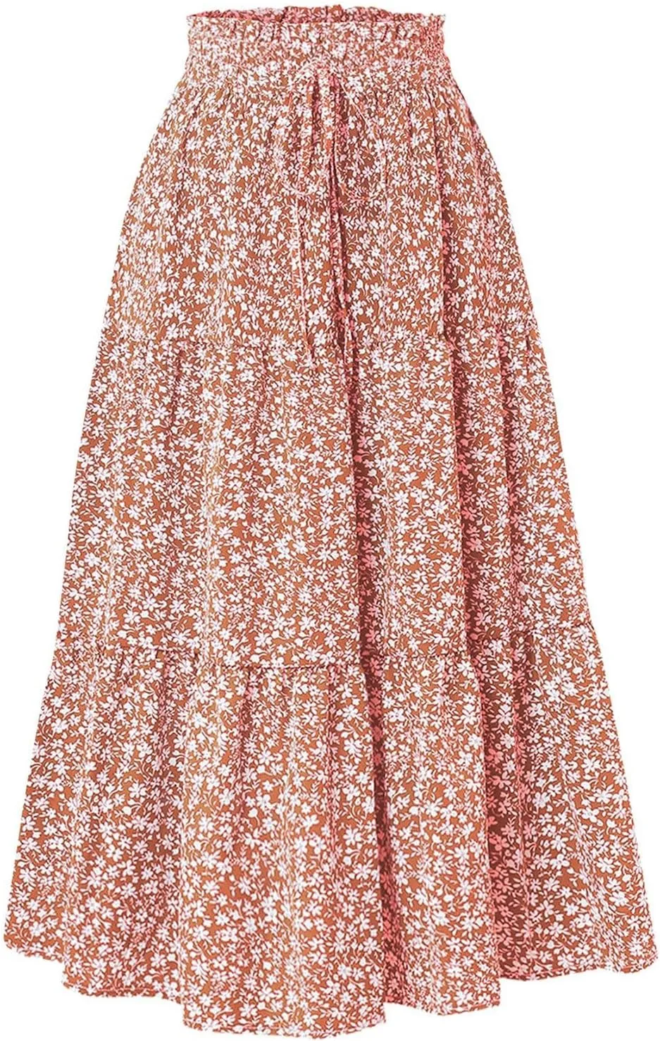 Maxi Skirt for Women Boho Long Beach Skirts Summer Spring Floral High Waisted Elastic Tiered Swing Skirt