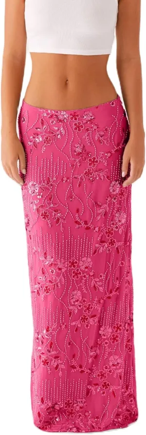 Melliflo Women's Y2K Sequin Long Skirts Sparkle Bead Floral Maxi Skirt Low Waist Glitter Midi Skirt Going Out