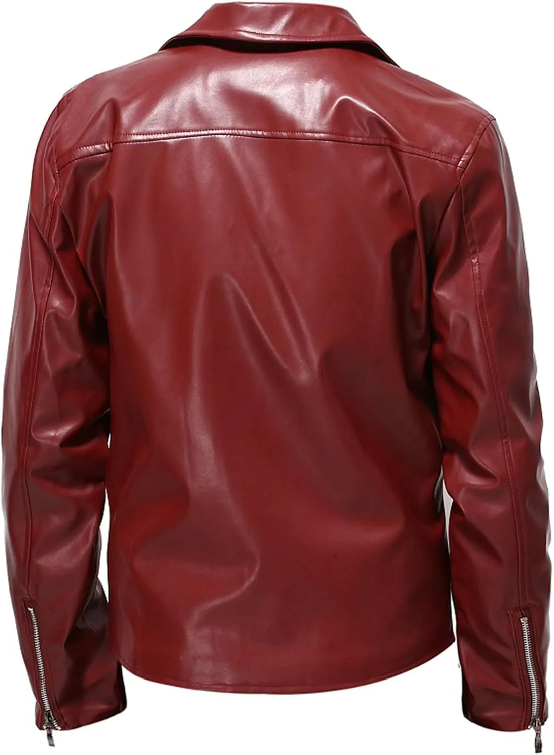 Men Faux Leather Jacket Vintage Asymmetric Zip Biker Jackets Fall Winter Lightweight Coat Long Sleeve Outerwear