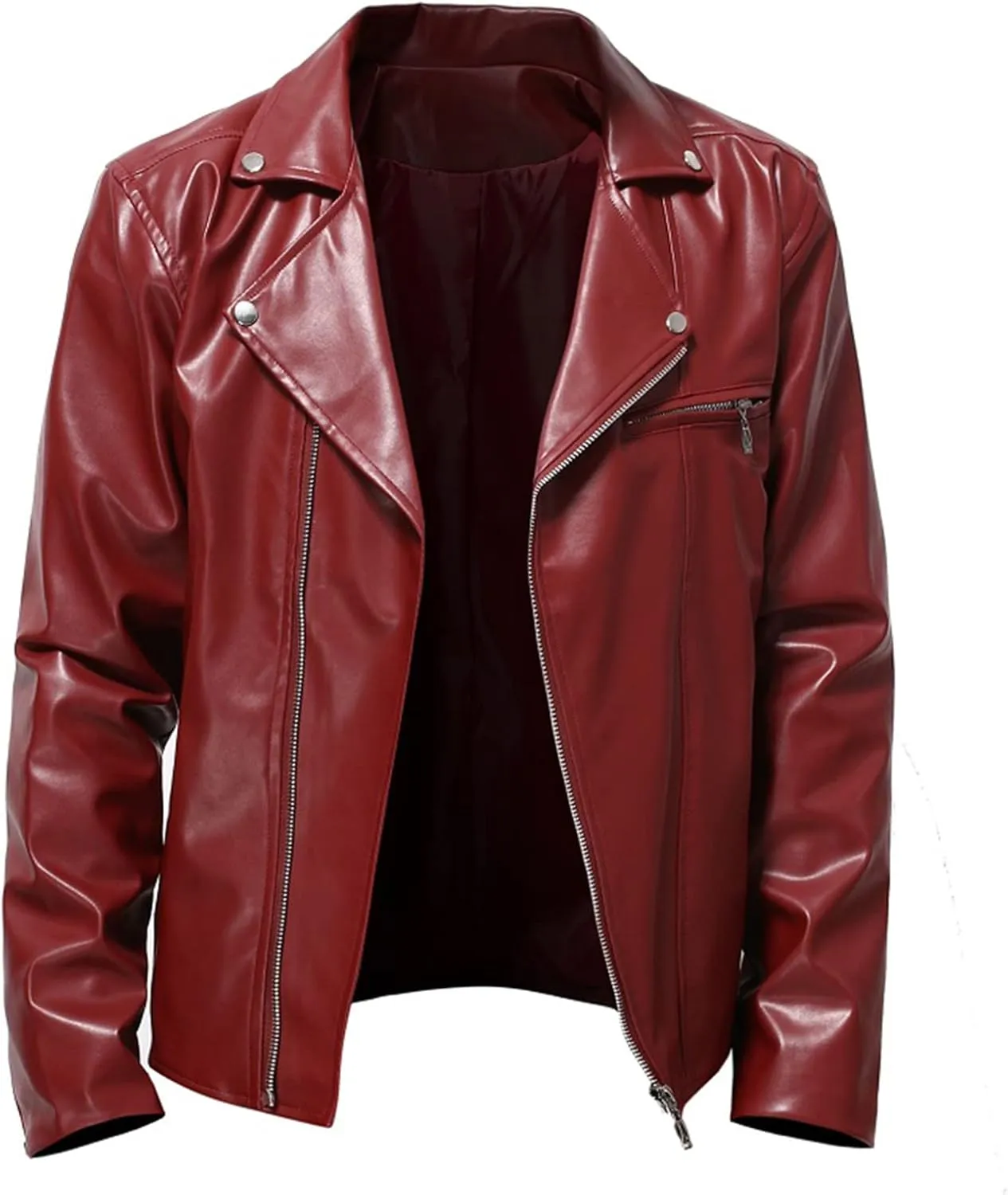 Men Faux Leather Jacket Vintage Asymmetric Zip Biker Jackets Fall Winter Lightweight Coat Long Sleeve Outerwear