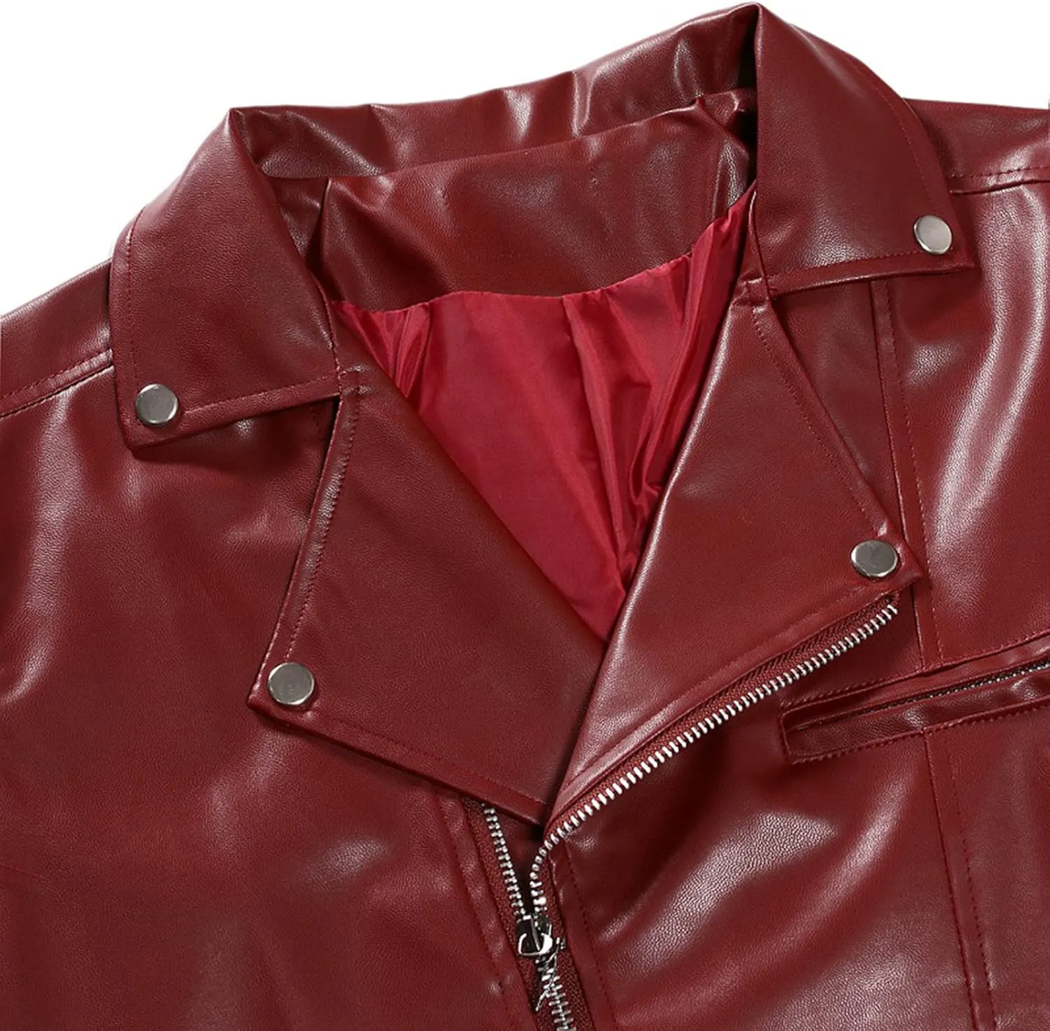 Men Faux Leather Jacket Vintage Asymmetric Zip Biker Jackets Fall Winter Lightweight Coat Long Sleeve Outerwear