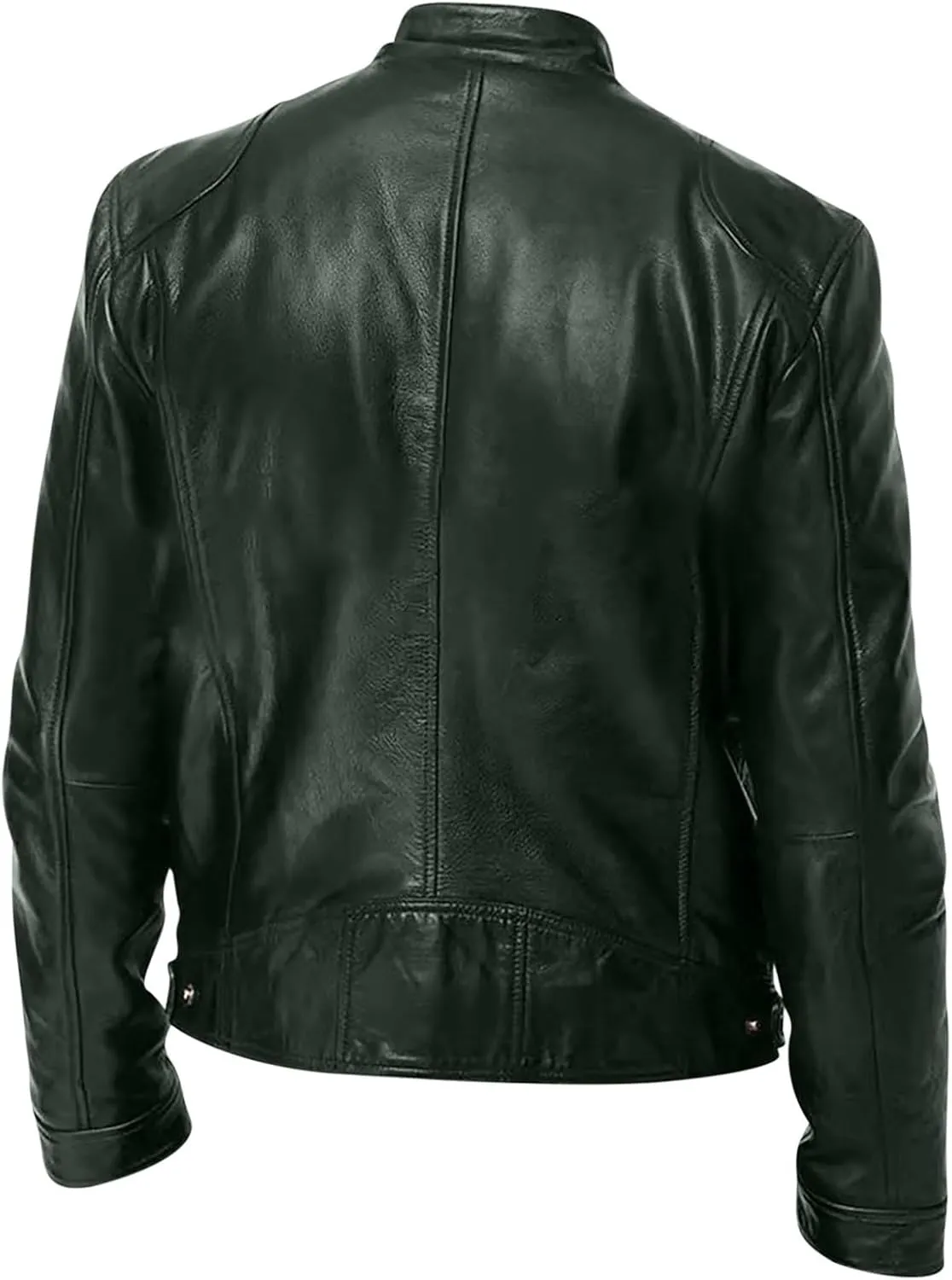 Men Faux Leather Zip Up Jacket Stand Collar Leather Motorcycle Jacket Lightweight Bomber Outwear PU Coat with Pockets