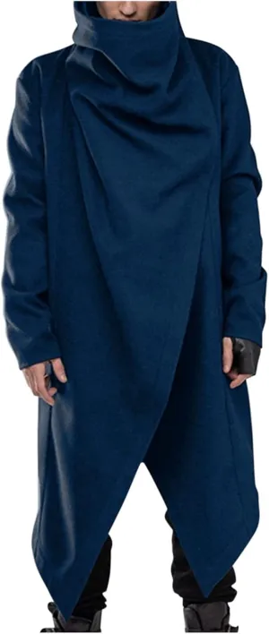 Men Lightweight Casual Cape Cloak Long Length Irregular Hem Pullover Overcoat Hip Hop Slim Poncho Sweatshirt Coat