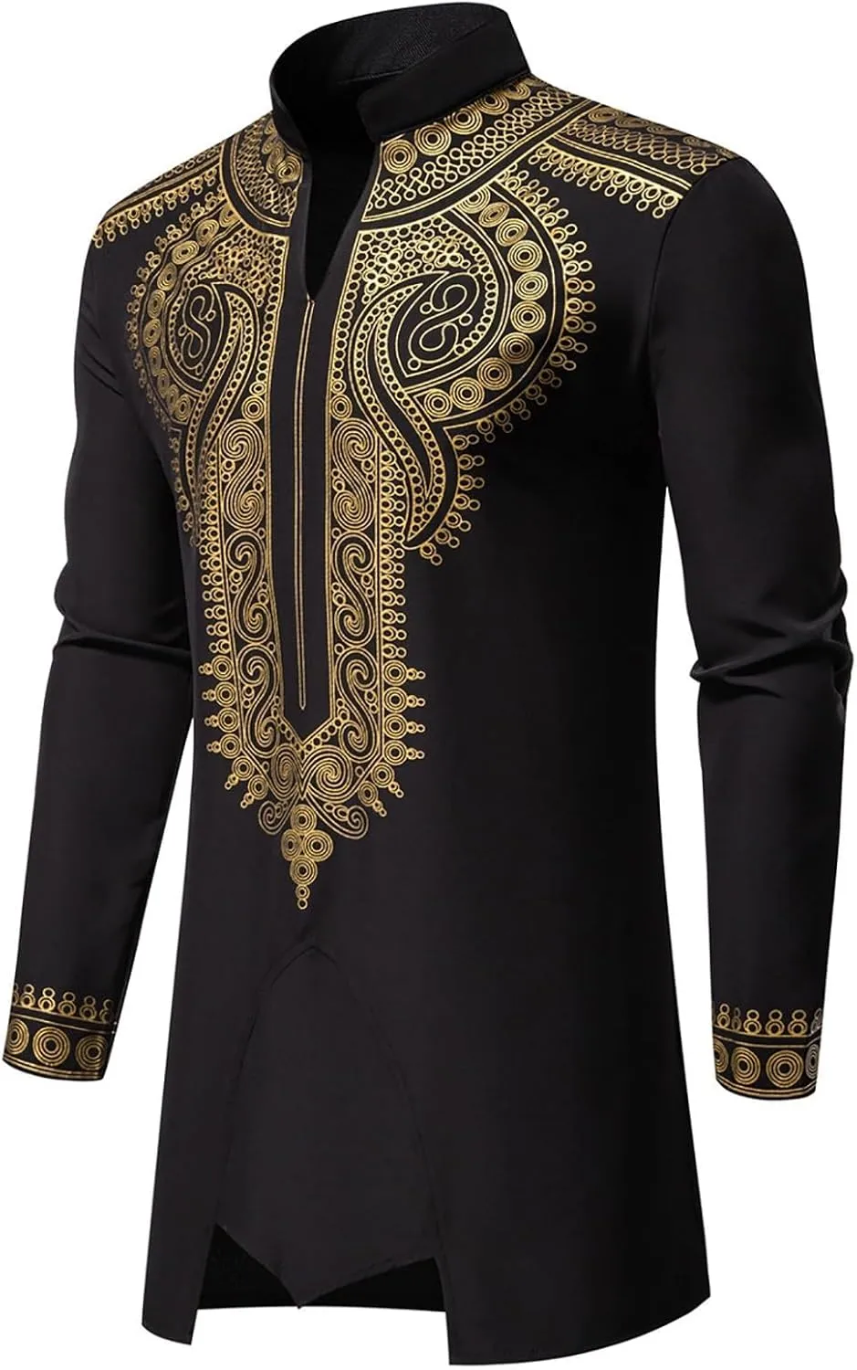 Men's Africa Suit Retro Long Sleeve Graphic Musilm Thobe and Pants Outfit Middle East Islamic Traditional 2 Piece Set