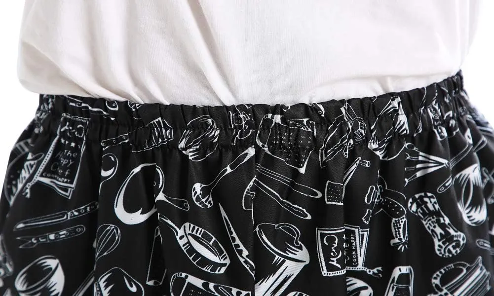 Mens and Women's Baggy Printed Chef Pants Kitchen Uniforms with Elastic Waist Floral Restaurant Work Pants
