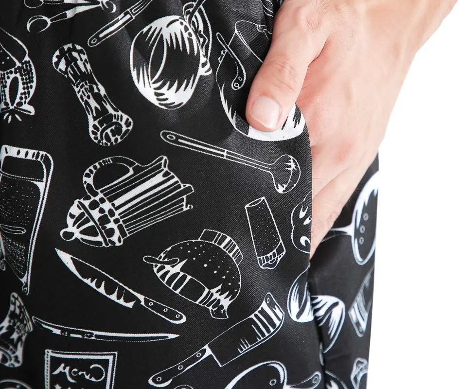 Mens and Women's Baggy Printed Chef Pants Kitchen Uniforms with Elastic Waist Floral Restaurant Work Pants