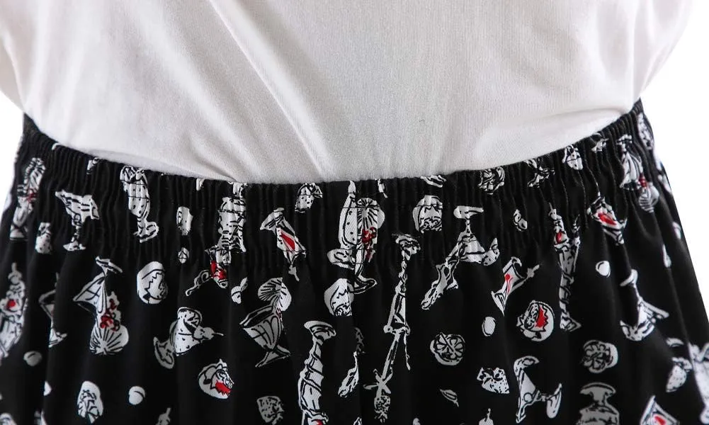 Mens and Women's Baggy Printed Chef Pants Kitchen Uniforms with Elastic Waist Floral Restaurant Work Pants