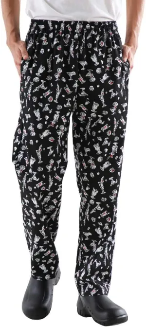 Mens and Women's Baggy Printed Chef Pants Kitchen Uniforms with Elastic Waist Floral Restaurant Work Pants