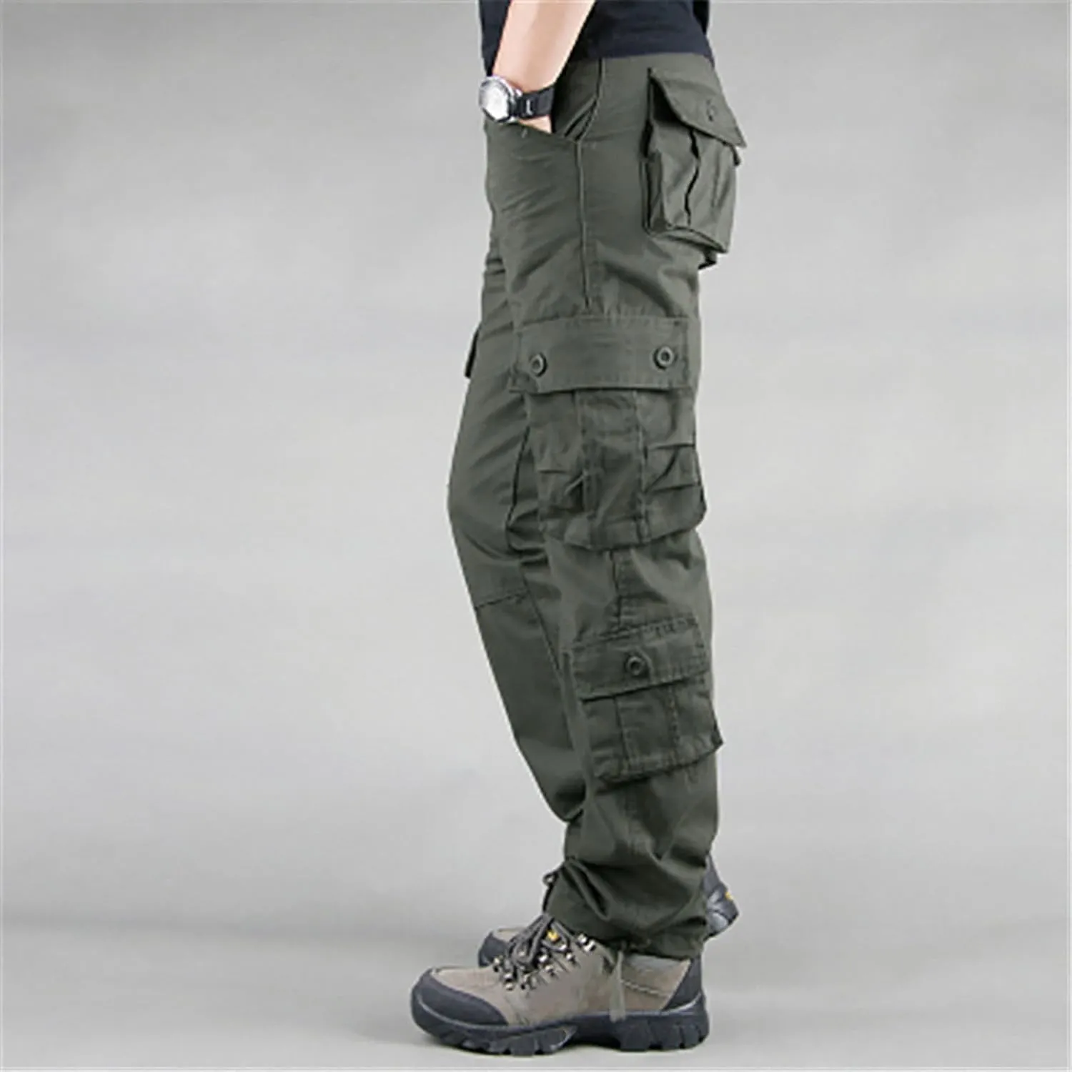Men's Casual Cargo Pants Lightweight Hiking Work Elastic Waist Tactical Pants