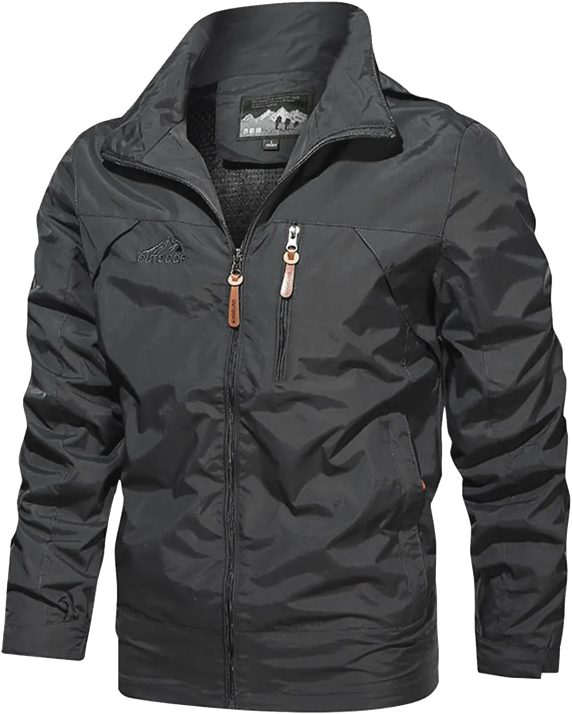 Men's Casual Jackets Full Zip Solid Wind Proof Hooded Jackets Lapel Multi Pocket Trench Coat Fall Winter Clothes Motorcycle Jacket,Grey,XL