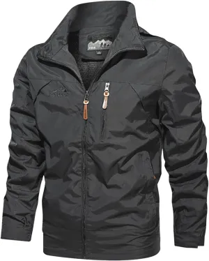 Men's Casual Jackets Full Zip Solid Wind Proof Hooded Jackets Lapel Multi Pocket Trench Coat Fall Winter Clothes Motorcycle Jacket,Grey,XL