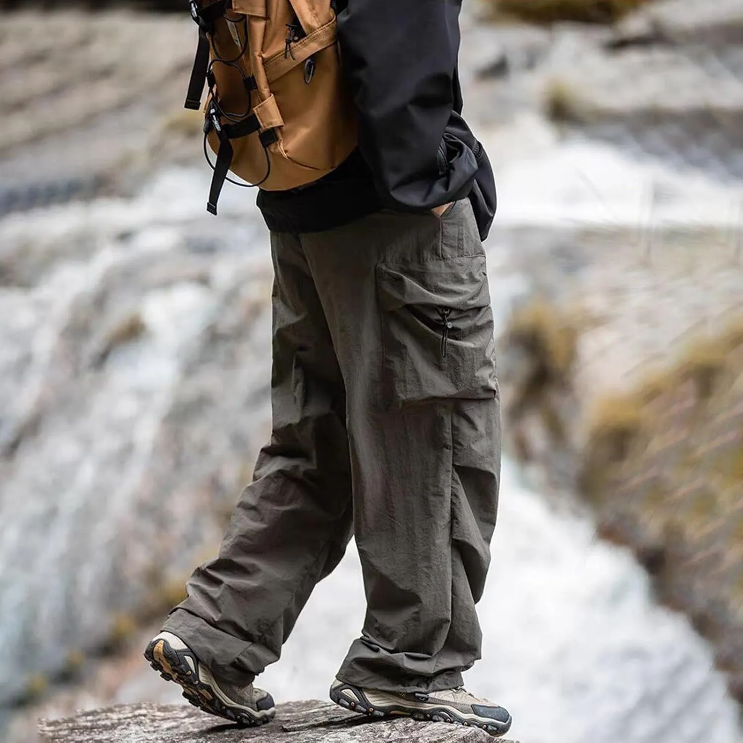 Men's Casual Loose Cargo Pants Multi-Pocket Lightweight Straight Pants