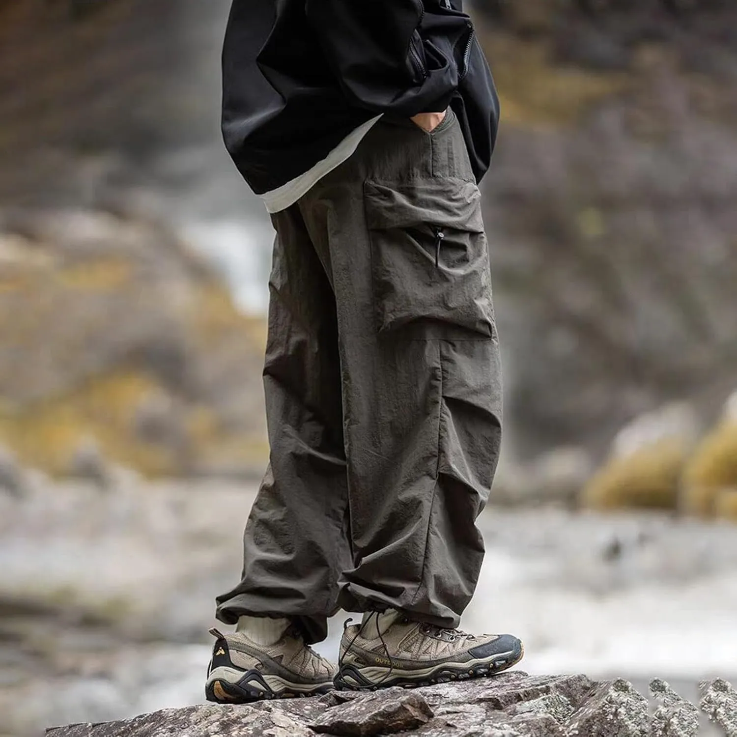 Men's Casual Loose Cargo Pants Multi-Pocket Lightweight Straight Pants