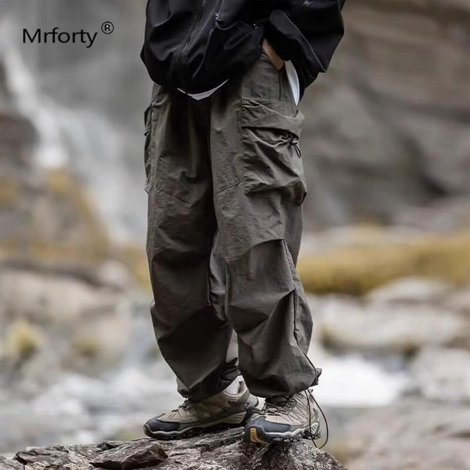 Men's Casual Loose Cargo Pants Multi-Pocket Lightweight Straight Pants