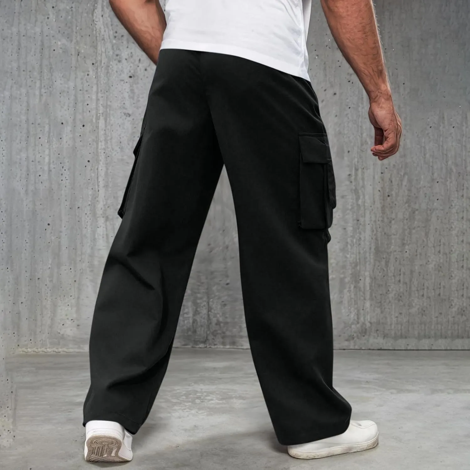 Men's Casual Loose Cargo Pants Straight Multi-Pocket Work Pants