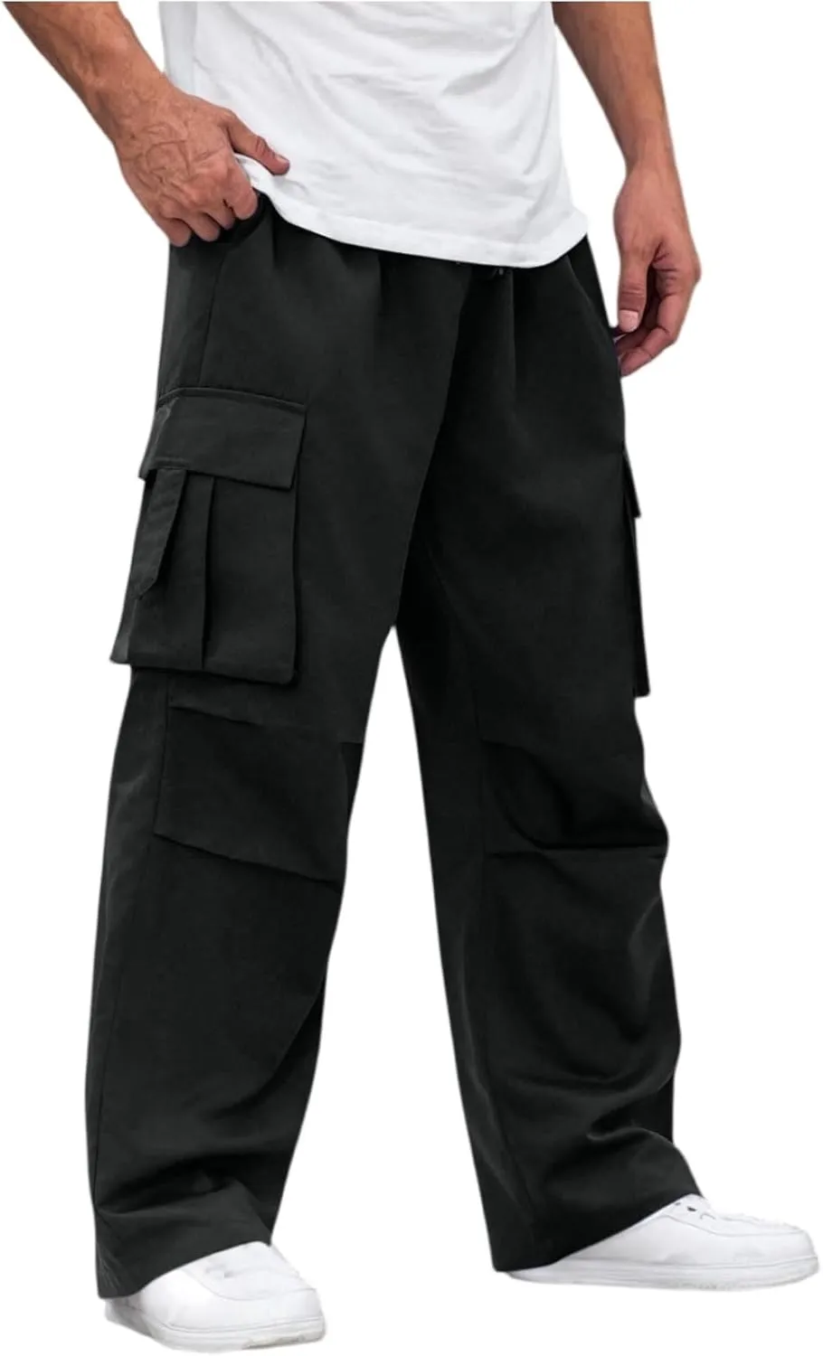 Men's Casual Loose Cargo Pants Straight Multi-Pocket Work Pants