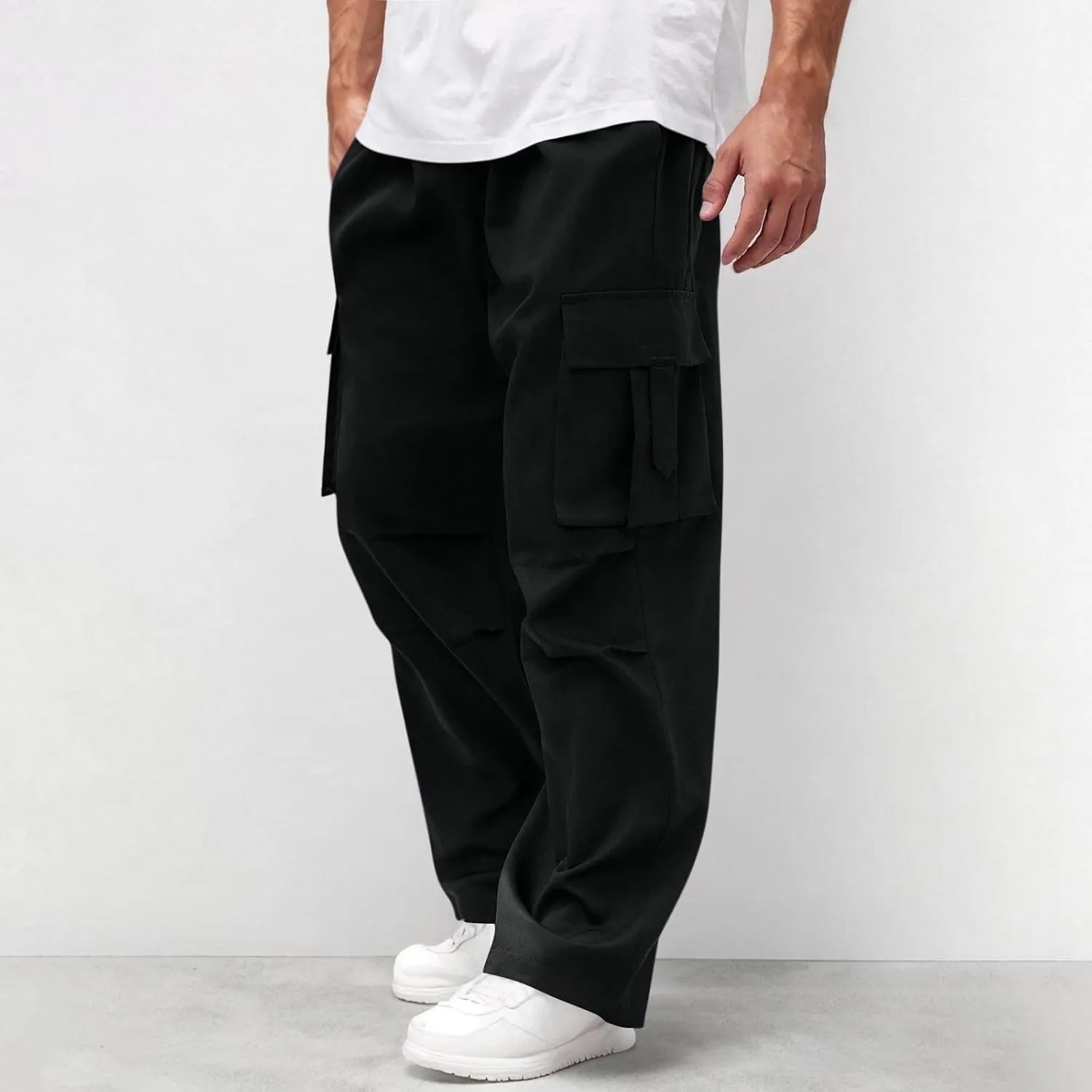 Men's Casual Loose Cargo Pants Straight Multi-Pocket Work Pants