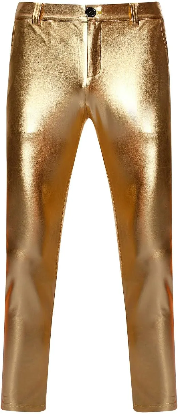 Men's Casual Pants Slim Fit Bright Color Sparkling Straight Leg Pants Personalized Fashion Formal Performance Pants