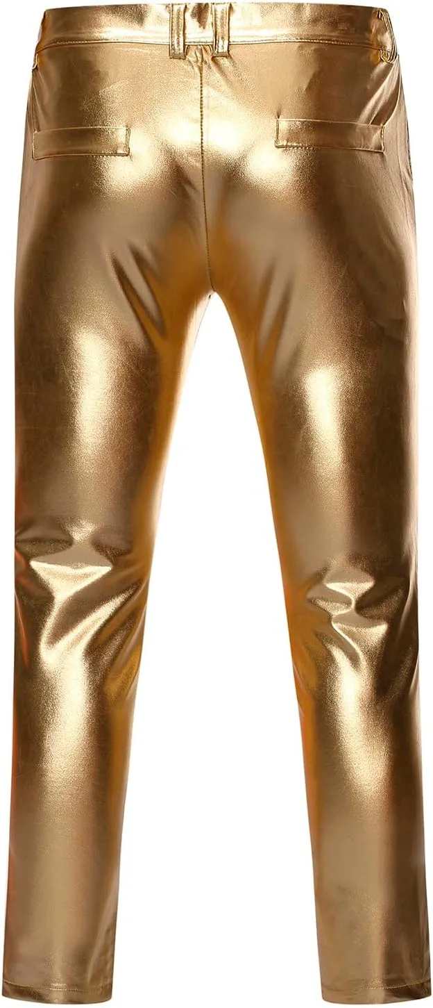 Men's Casual Pants Slim Fit Bright Color Sparkling Straight Leg Pants Personalized Fashion Formal Performance Pants