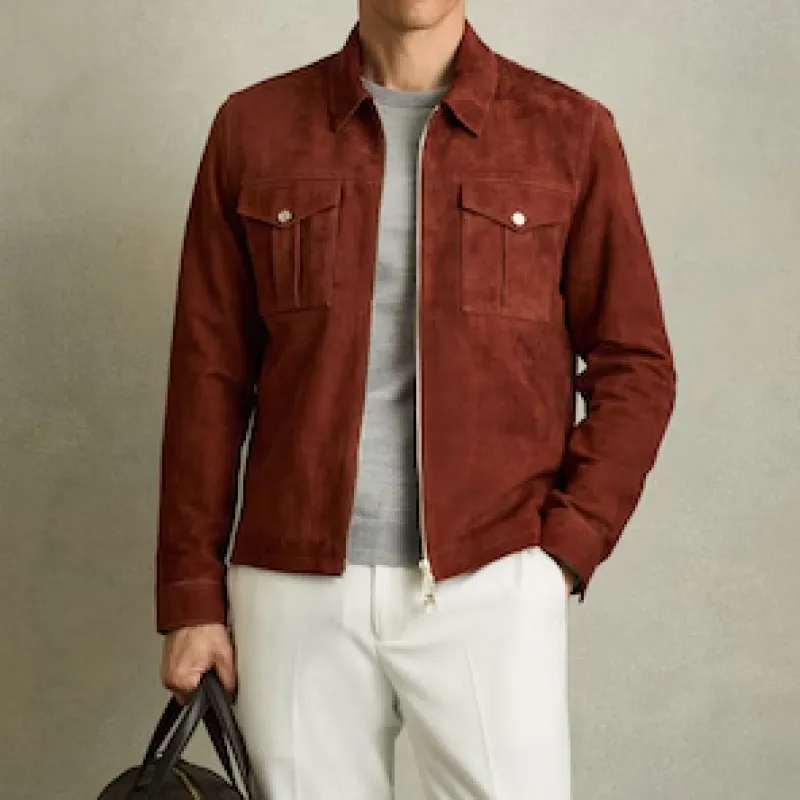 Men's Classic Casual Lapel Suede Jacket 93236119K