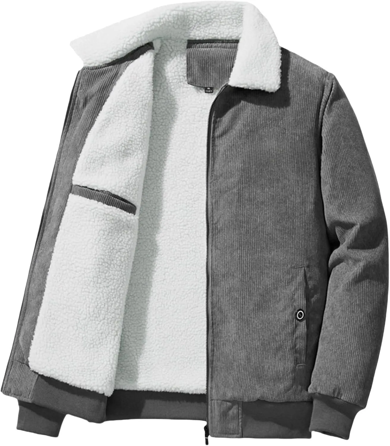 Mens Corduroy Jacket Sherpa Lined Trucker Cotton Lapel Collar Button Down Jackets Warm Winter Casual Work Padded Coat