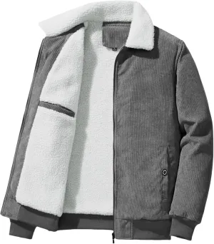 Mens Corduroy Jacket Sherpa Lined Trucker Cotton Lapel Collar Button Down Jackets Warm Winter Casual Work Padded Coat