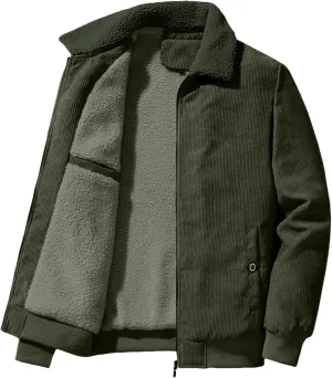 Mens Corduroy Jacket Sherpa Lined Trucker Cotton Lapel Collar Button Down Jackets Warm Winter Casual Work Padded Coat