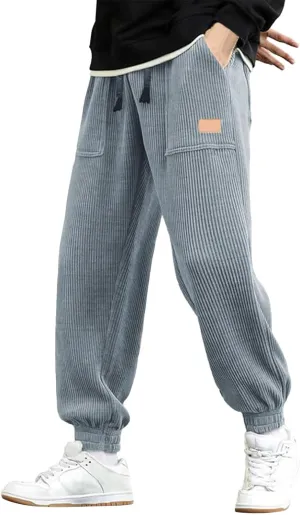 Mens Corduroy Tapered Joggers Sweatpants Drawstring Elastic Waist Baggy Cargo Pants Oversized Loose Casual Harem Pant