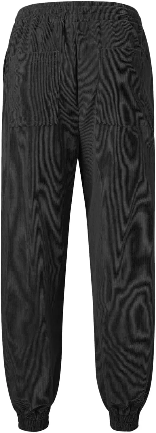 Mens Corduroy Tapered Joggers Sweatpants Drawstring Elastic Waist Baggy Cargo Pants Oversized Loose Casual Harem Pant