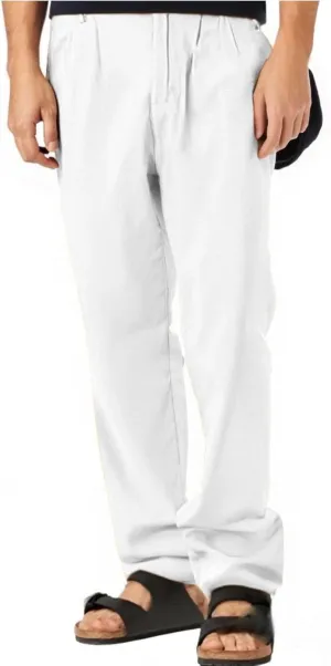 Men's Cotton and Linen Casual Breathable Solid Color Double Pleated Loose Straight Leg Beach Pants 2025