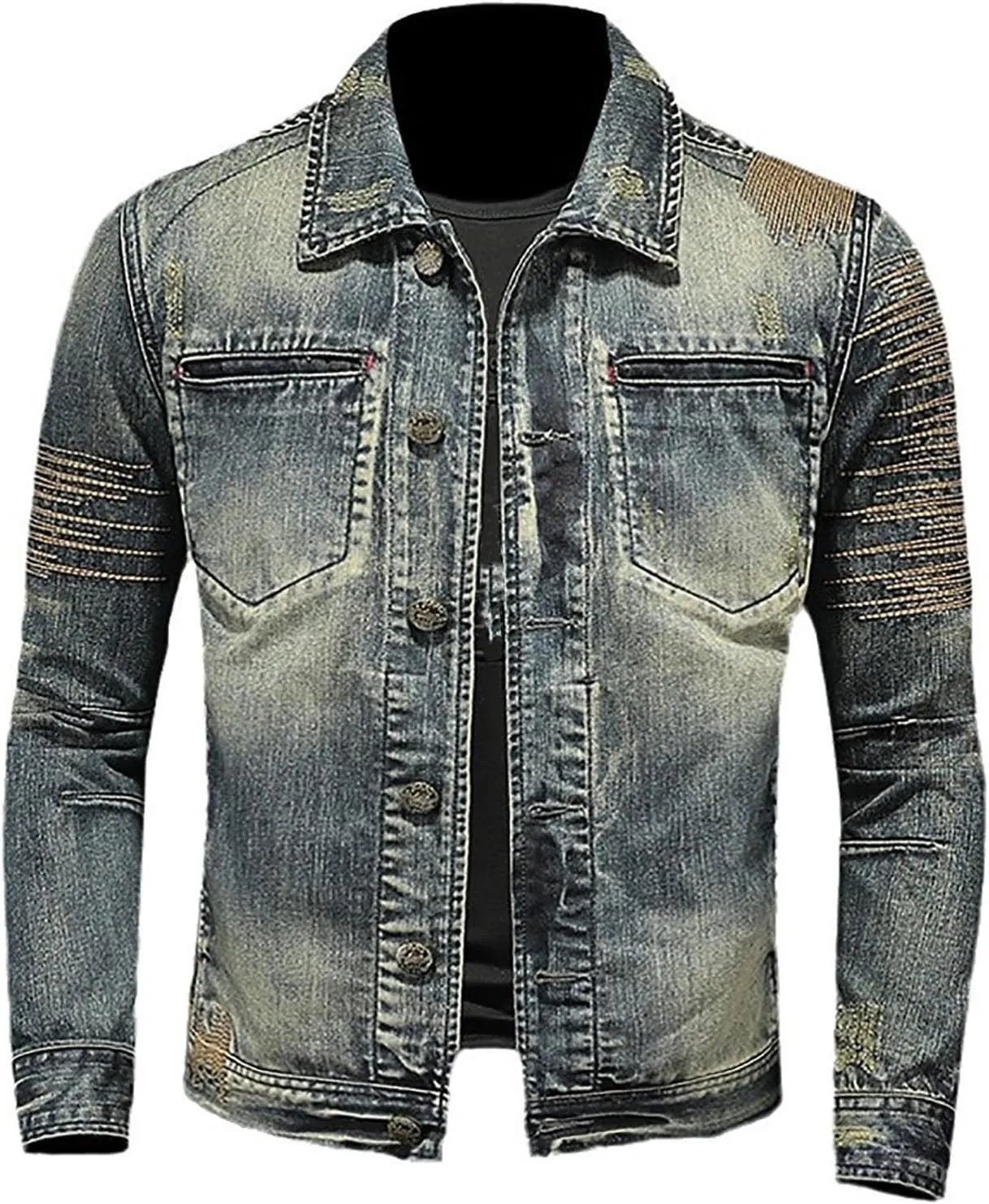 Men's Denim Jacket Fashion Punk Style Hipster Streetwear Coat Zip Pocket Stand Collar Plus Size Cargo Outwear Tops