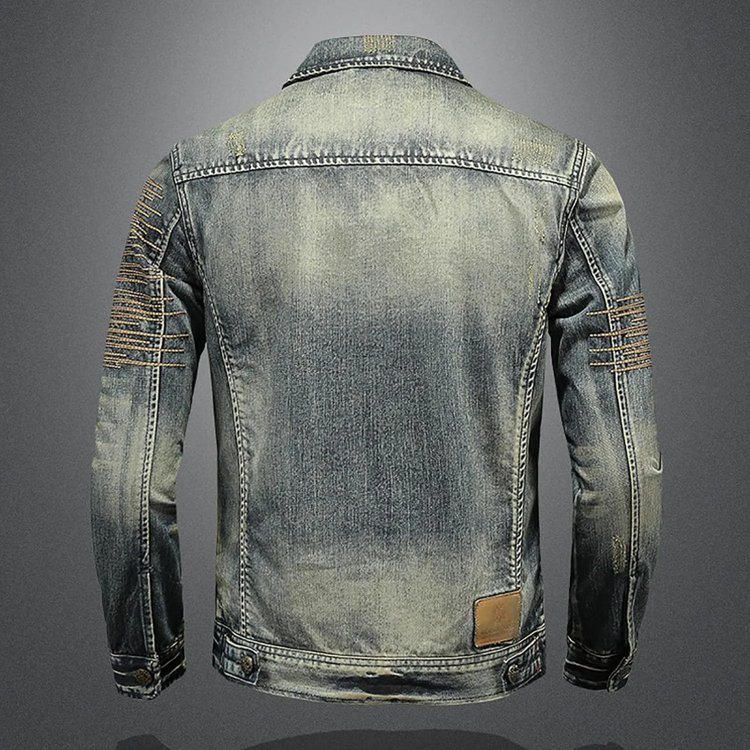 Men's Denim Jacket Fashion Punk Style Hipster Streetwear Coat Zip Pocket Stand Collar Plus Size Cargo Outwear Tops