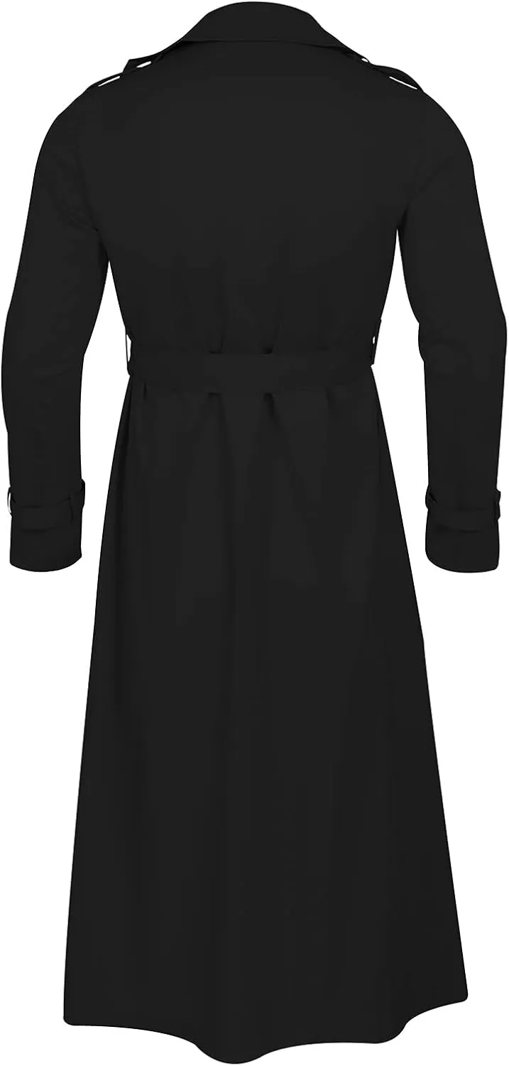Men's Double Breasted Long Trench Coat Business Casual Oversized Windbreaker Notch Lapel Jacket Windproof Overcoat