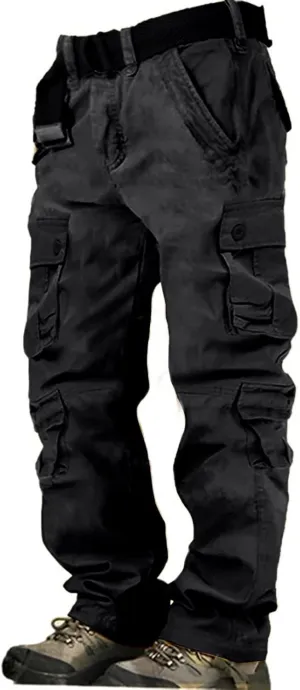 Men's Drawstring Multi Pocket Casual Pants Hiking Workout Cotton Cargo Pants