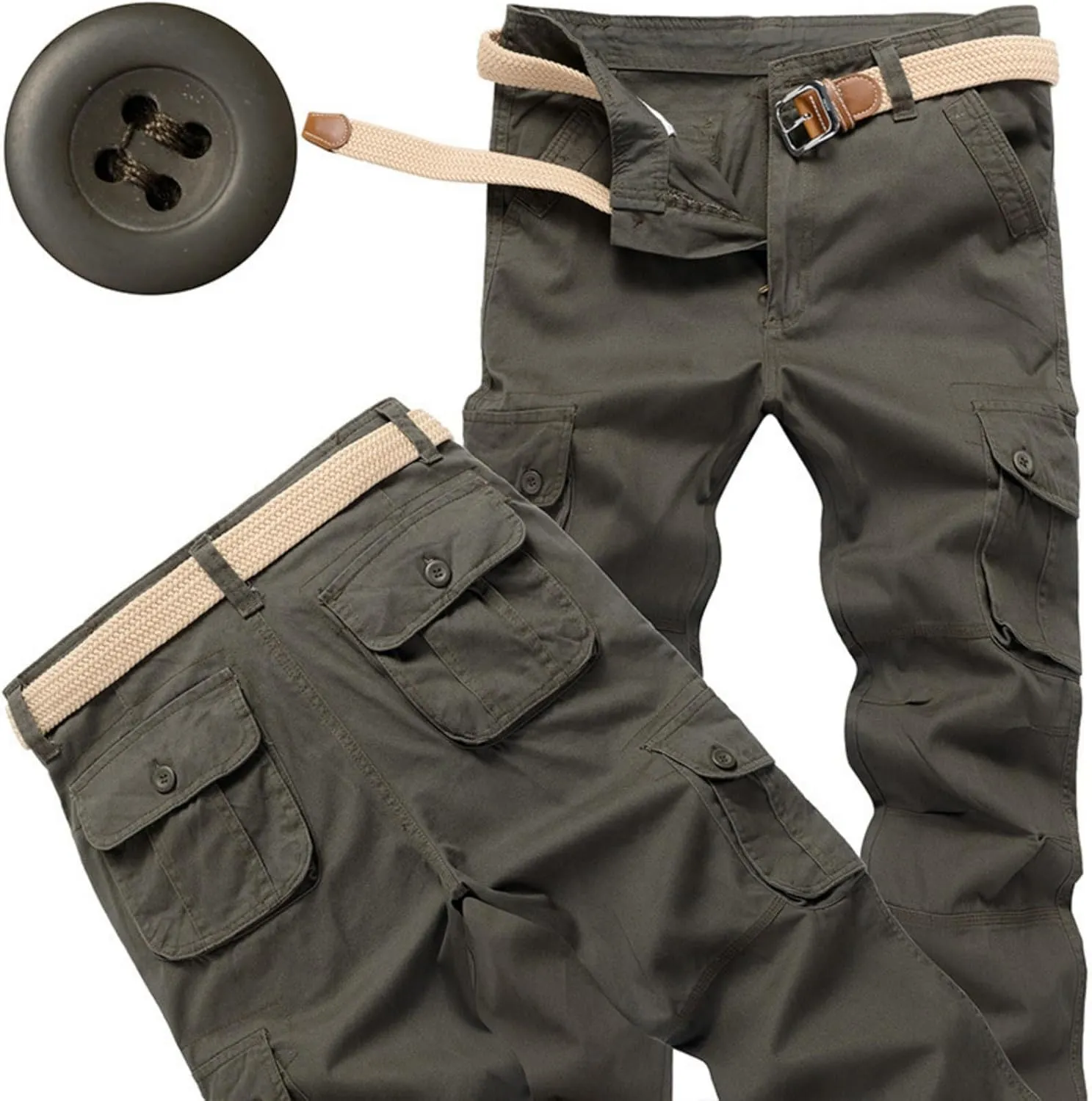 Men's Drawstring Multi Pocket Casual Pants Hiking Workout Cotton Cargo Pants