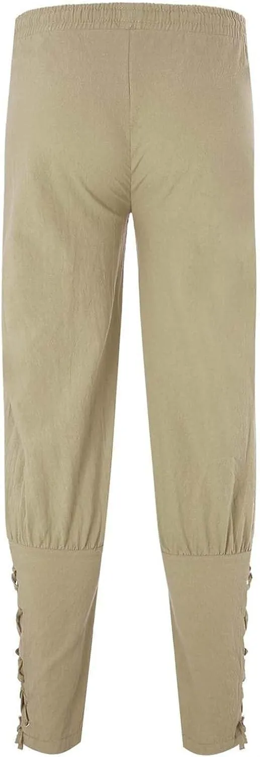 Mens Drawstring Waist Linen Banded Pants Gothic Pants MedievalPirate Trousers 2025