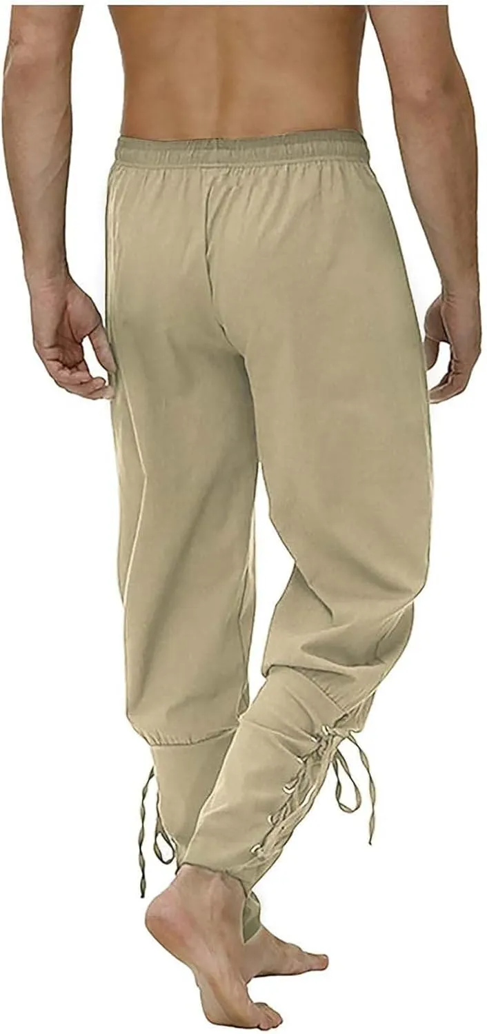 Mens Drawstring Waist Linen Banded Pants Gothic Pants MedievalPirate Trousers 2025