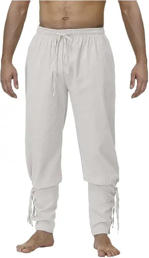 Mens Drawstring Waist Linen Banded Pants Gothic Pants MedievalPirate Trousers 2025
